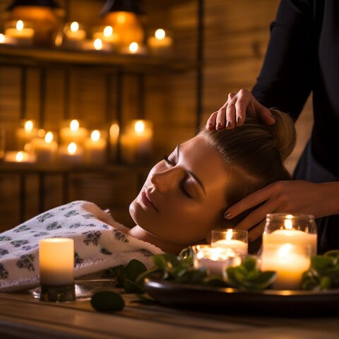 A person enjoying an aromatherapy massage in a tranquil spa setting.