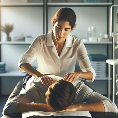 A female chiropractor giving chiropractic massage in a clinic.
