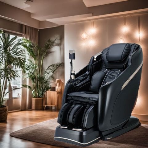 A massage chair in a cozy living room setting.