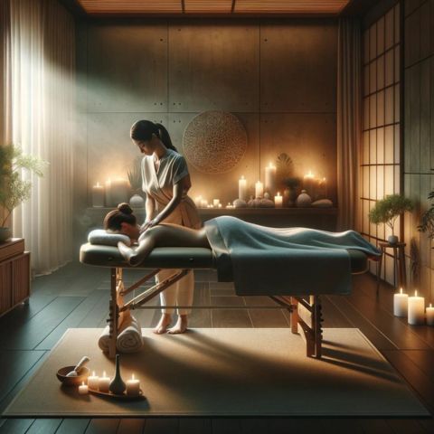 A person enjoying a relaxing neck massage at a peaceful spa.