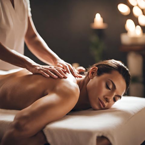 A person receiving a shoulder massage in a serene spa setting.