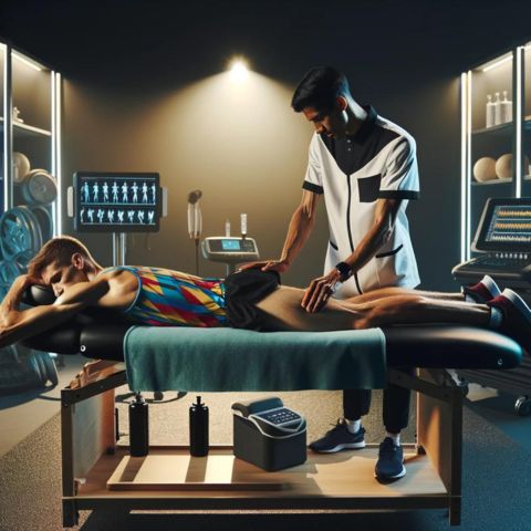 A runner receiving a post-race sports massage in a professional studio.