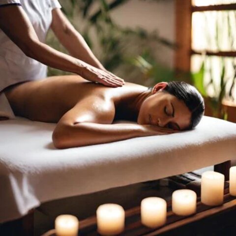 A person receiving a therapeutic massage in a serene spa setting.