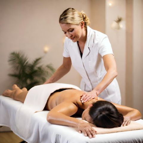 A person receiving a relaxing massage in a tranquil spa setting.