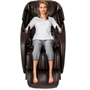 Image of Inner Balance Jin 2.0 Massage Chair in Brown with Woman Sitting