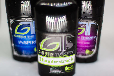 green theory all natural, aluminum free probiotic deodorant sticks. Thunderstruck, Inspire and Lavender & Evergreen