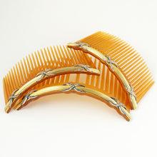 Load image into Gallery viewer, Antique French 18K Yellow Gold &amp; Diamonds Hair Comb Trio Set Original Box
