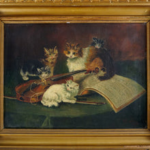 Load image into Gallery viewer, Signed French Oil on Canvas Portrait, Playful Kittens / Cat Genre Painting
