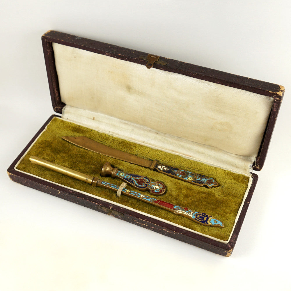 Antique French Champleve Enamel Bronze Writing Calligraphy Set – The ...