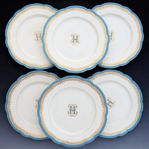 French Paris Porcelain Plates Dessert Luncheon Set Of 6 Blue Sevres Gold Gilt Trim Monogram 3 300x300 ?v=1581197732