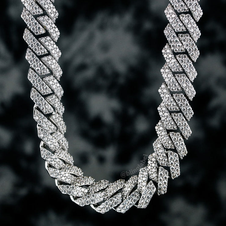 15mm Straight Edge Diamond Iced Cuban Link Chain in White Gold – Bling