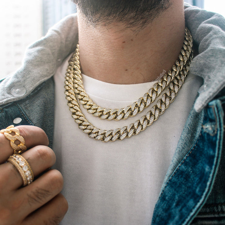 12mm Iced Out Cuban Link Choker Necklace In Gold Bling Label