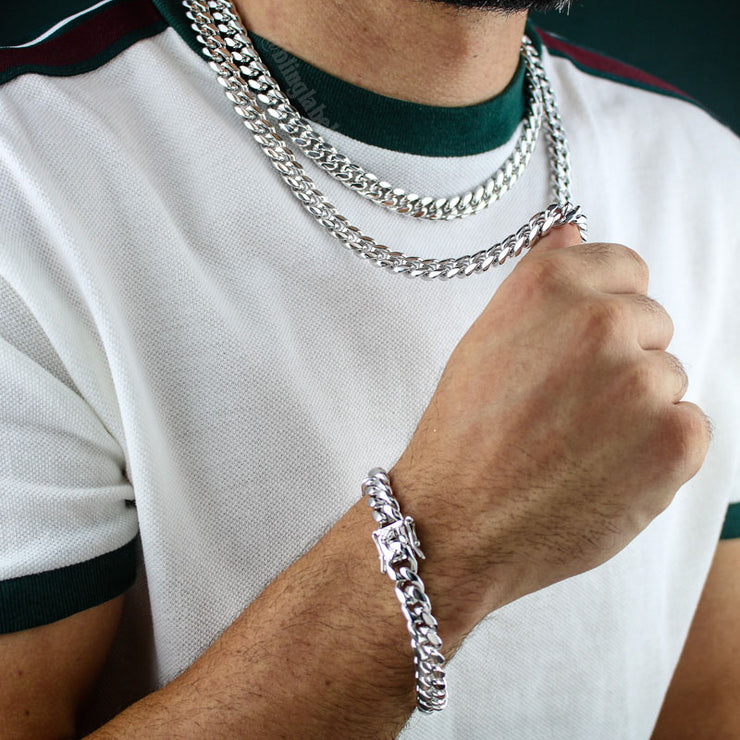 10mm Heavy Miami Cuban Link Chain in White Gold – Bling Label