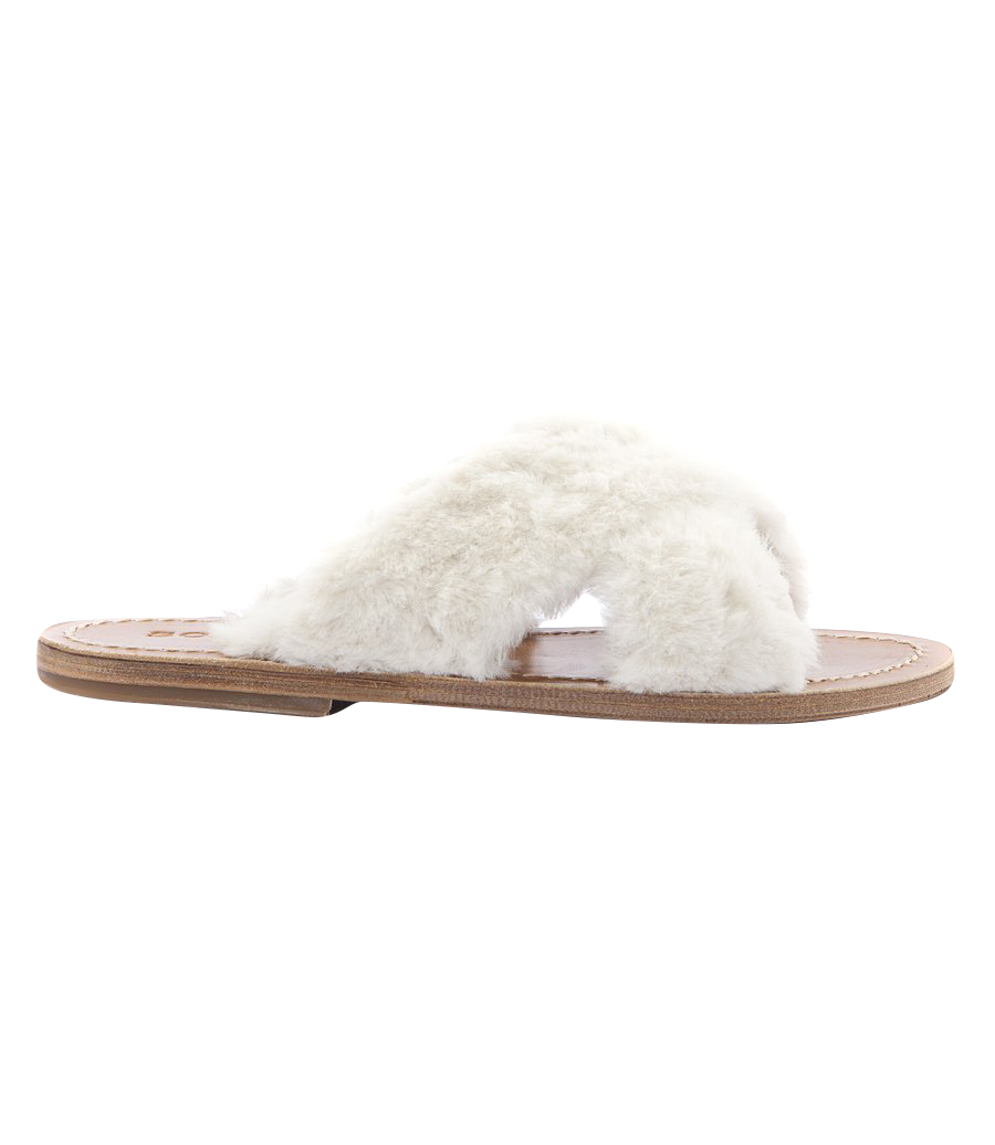 criss cross fur slippers