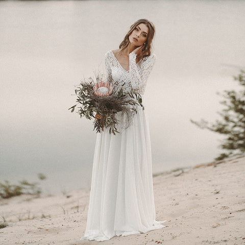 Long Sleeve Open Back Wedding Dress