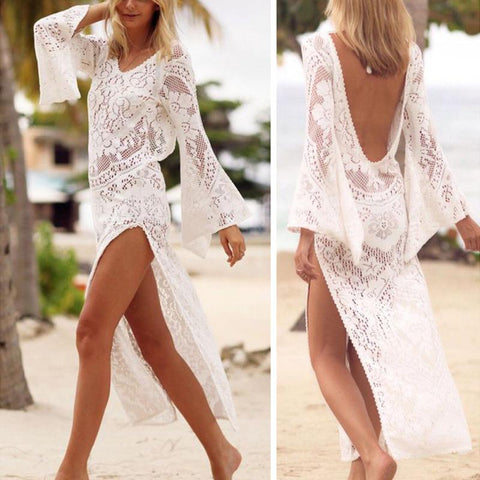white knitted beach dress