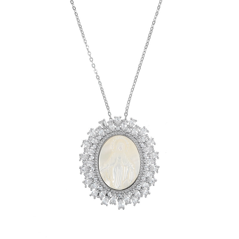 mother of pearl virgin mary necklace