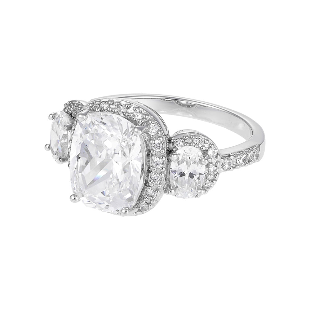 Three Stone Oval Cushion-Cut Halo 