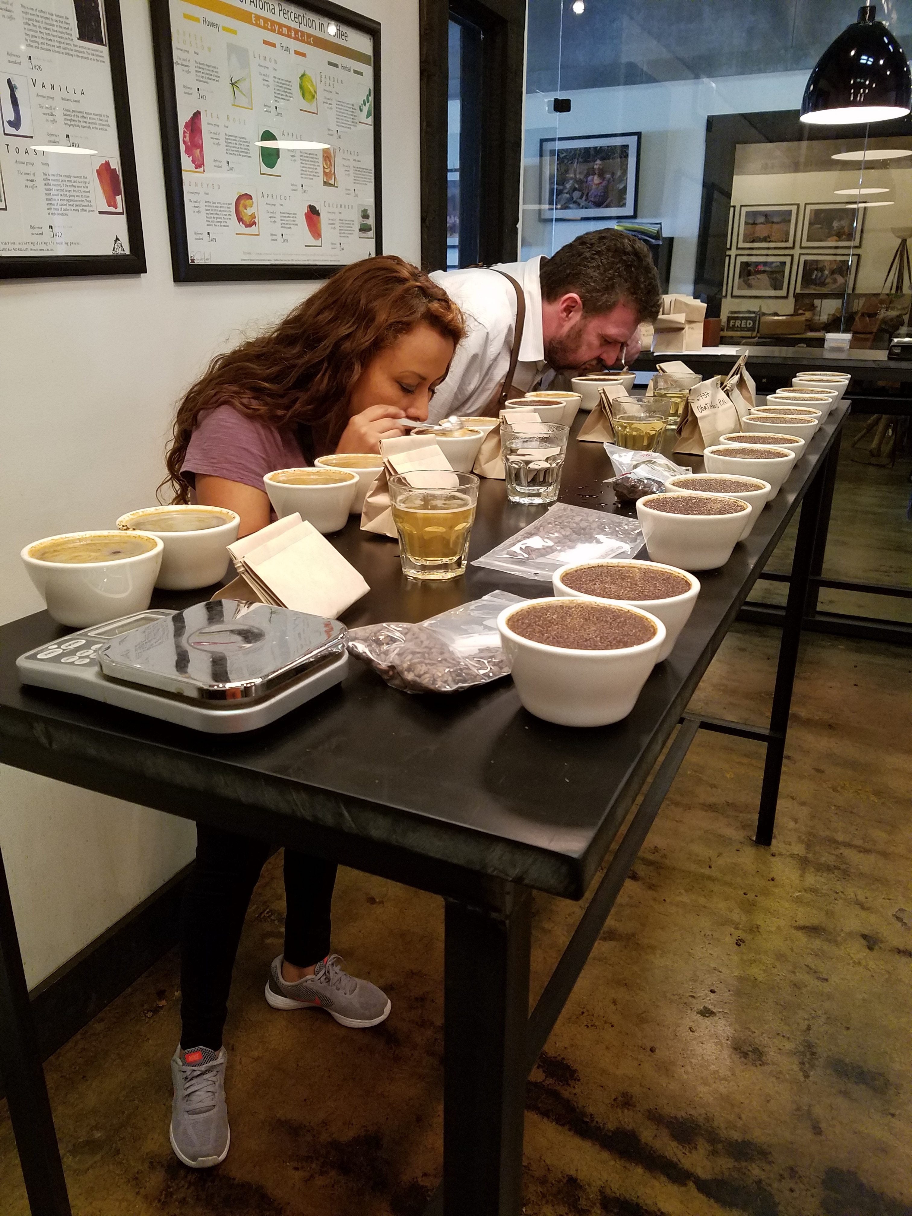 Maritza and Jeff Taylor in PT's cupping lab