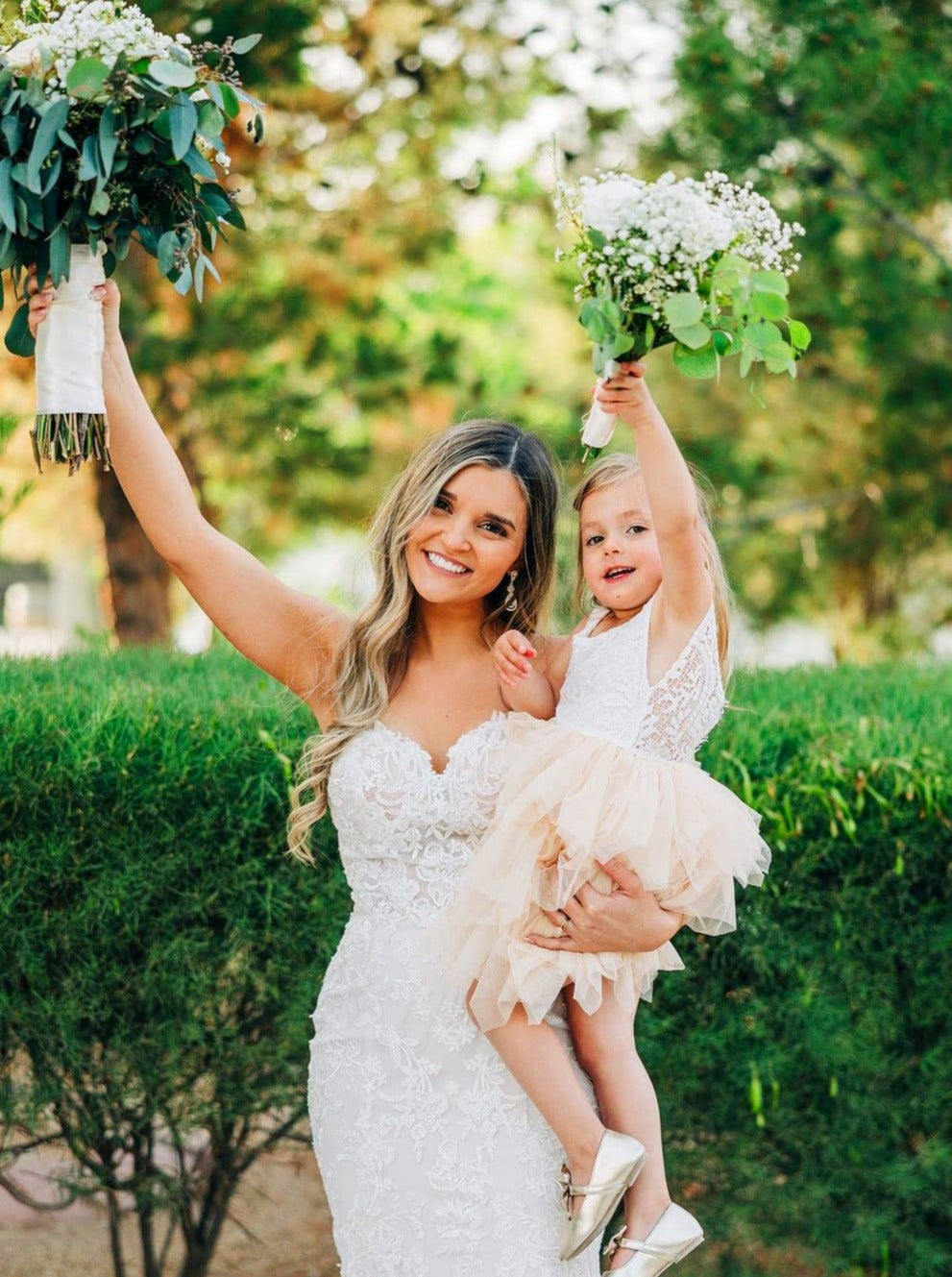 Peony Lace Flower Girl Dress in White