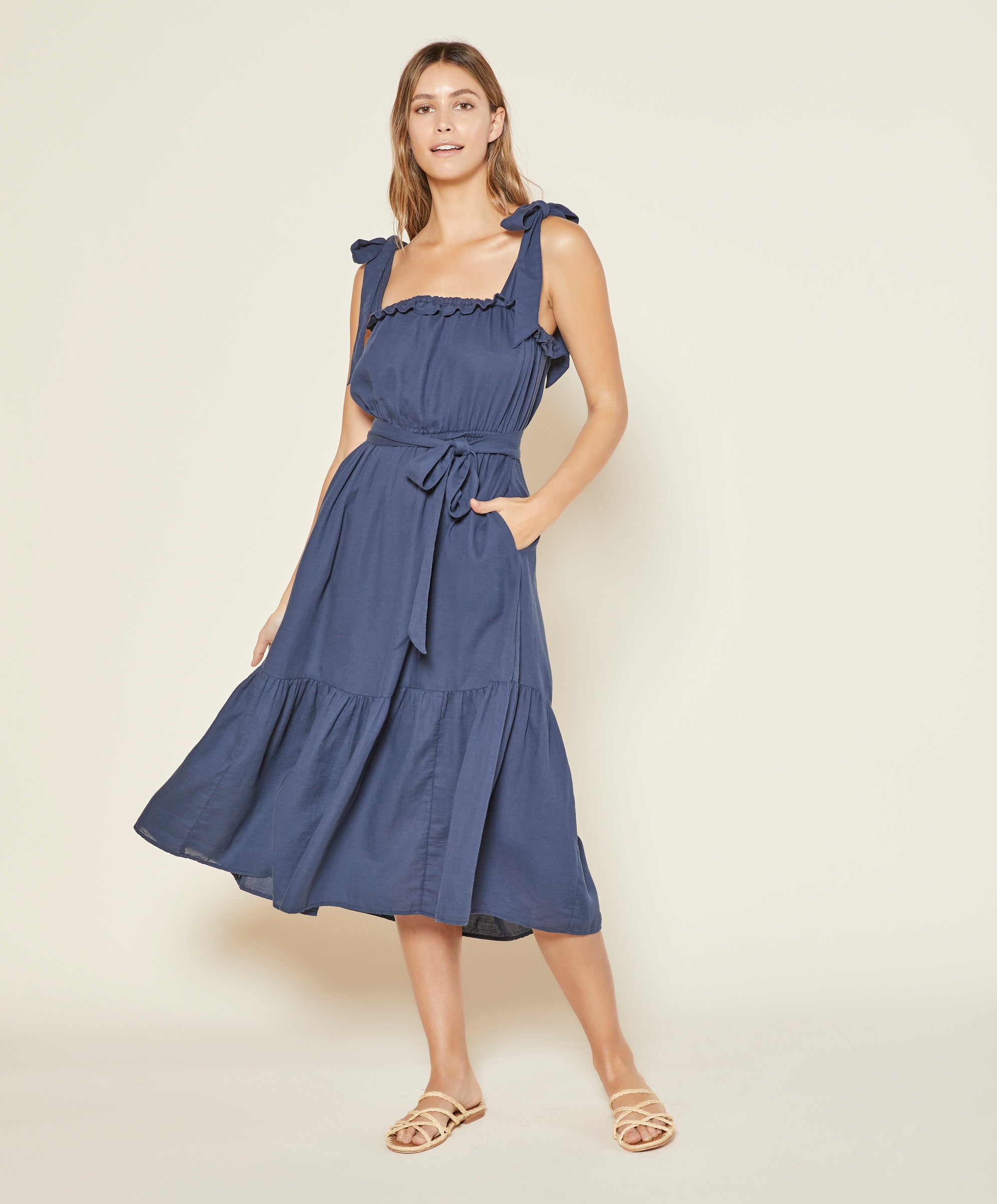 oasis megan midi dress navy