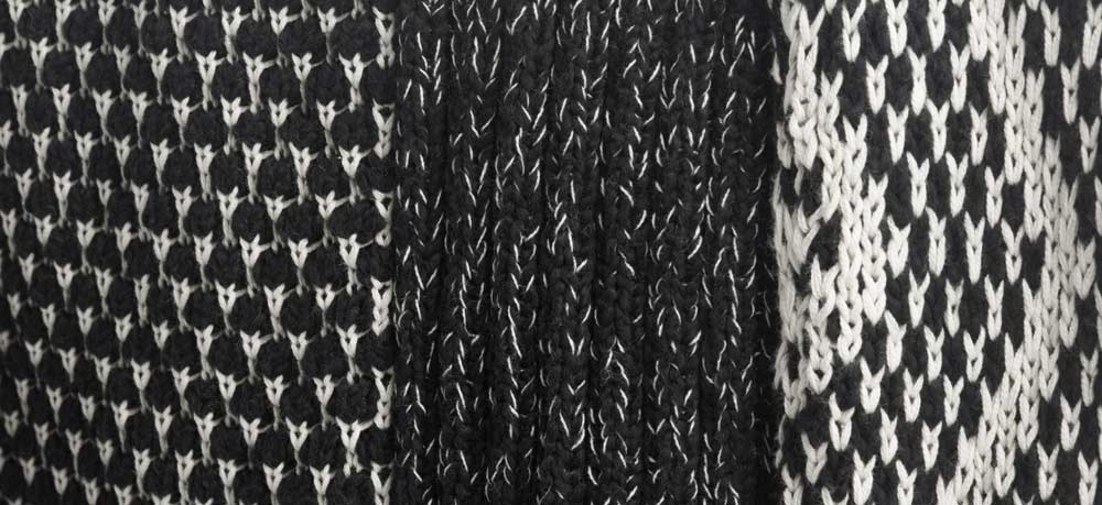 Shaggy Knit Pullover Sweater | Black and White Knit Fabric Swatch