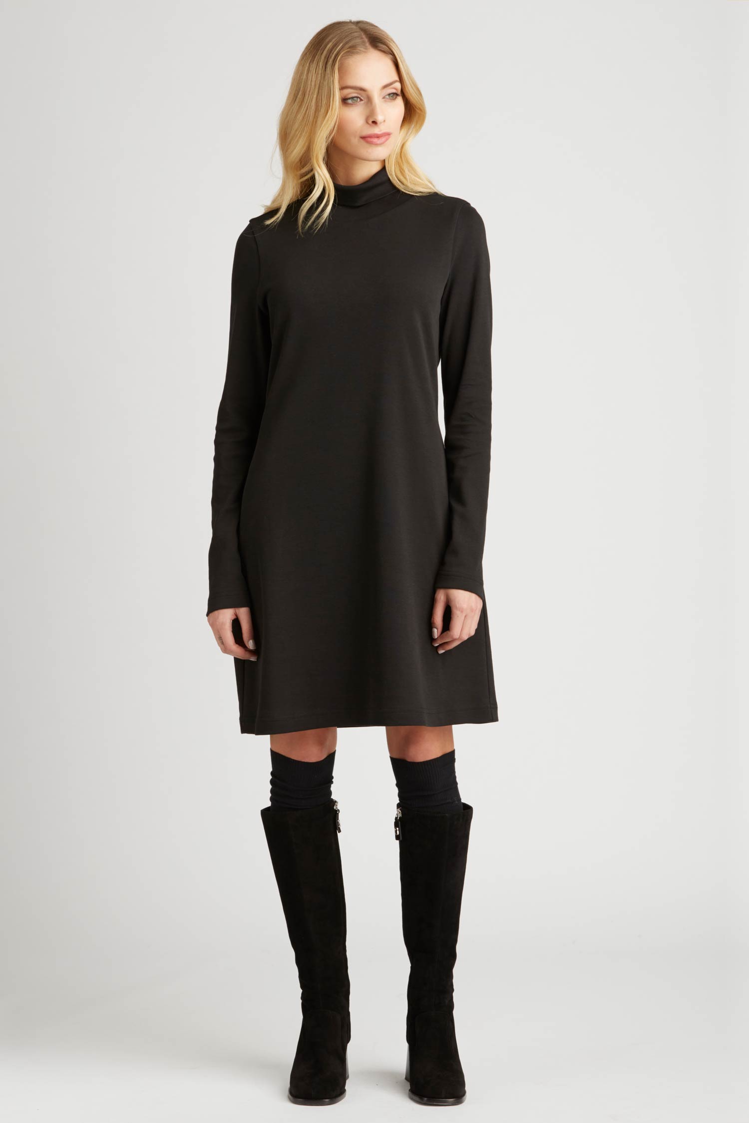 Black gray turtleneck sweater dress