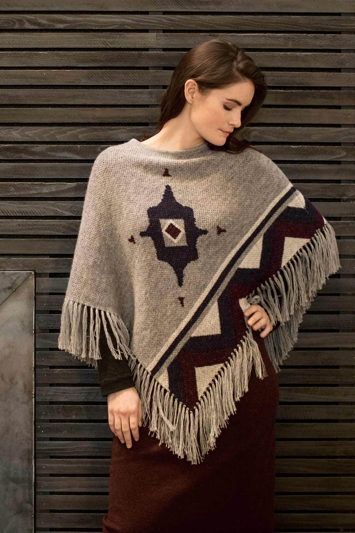 Womens Gray Poncho Sweater | Alpaca Wool – Indigenous