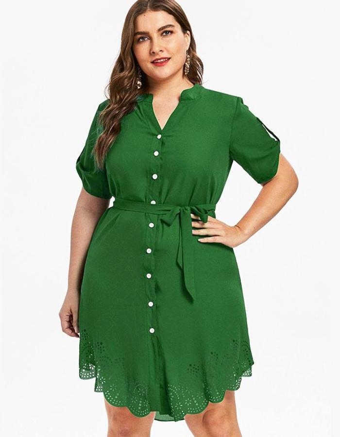 plus size green shirt dress