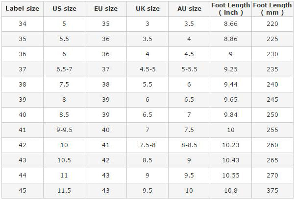 Shoes Size Chart