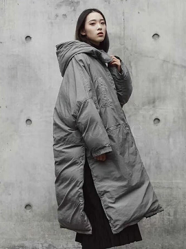 Super Loose Quilted Split-side With-hat Outwear Outerwear Long Coat ...