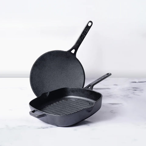 Meyer Cast Iron 2pcs Set - 25cm Grill pan + 26cm Roti Tawa