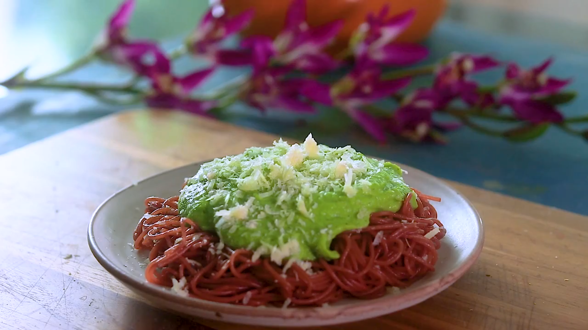 Beetroot Spaghetti With Creamy Peas image 4