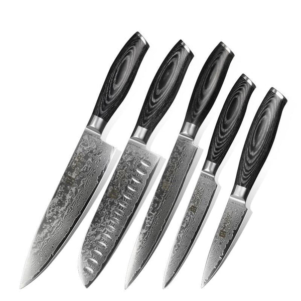 Kitchen knives set 5pcs japanese vg10 damascus steel cook pakkawood handle chef cleaver santoku paring