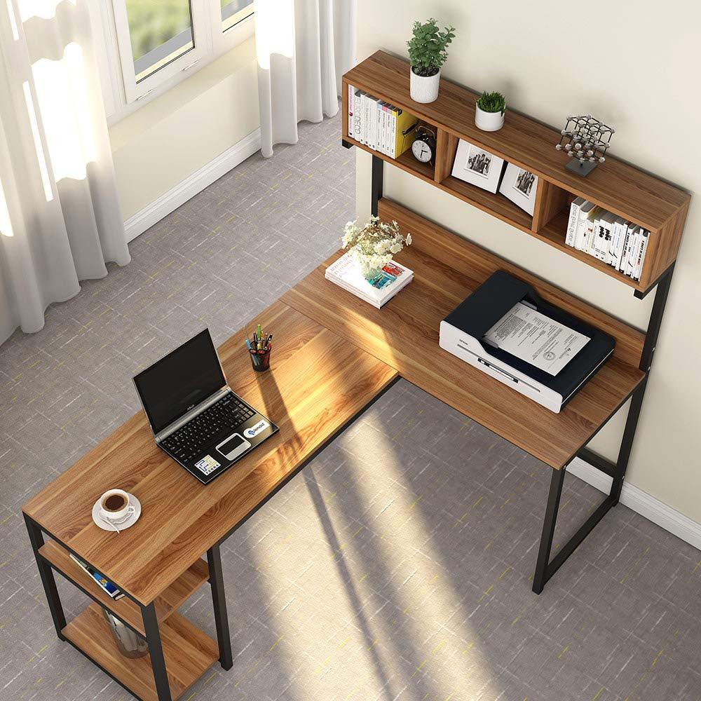 L-shaped desk with hutch corner computer shelf gaming writing table wo
