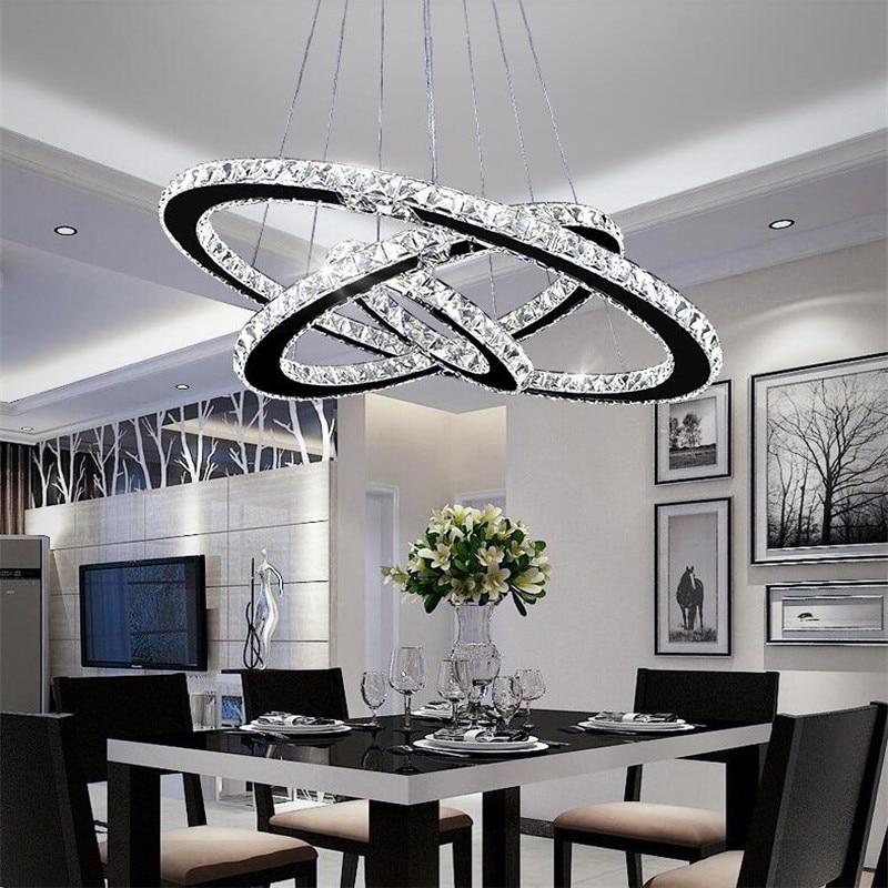 Led Chandelier Modern Crystal 3 Rings 20 30 40cm Luster Ceiling For Living Room Chrome Exposed Lamp Pendant