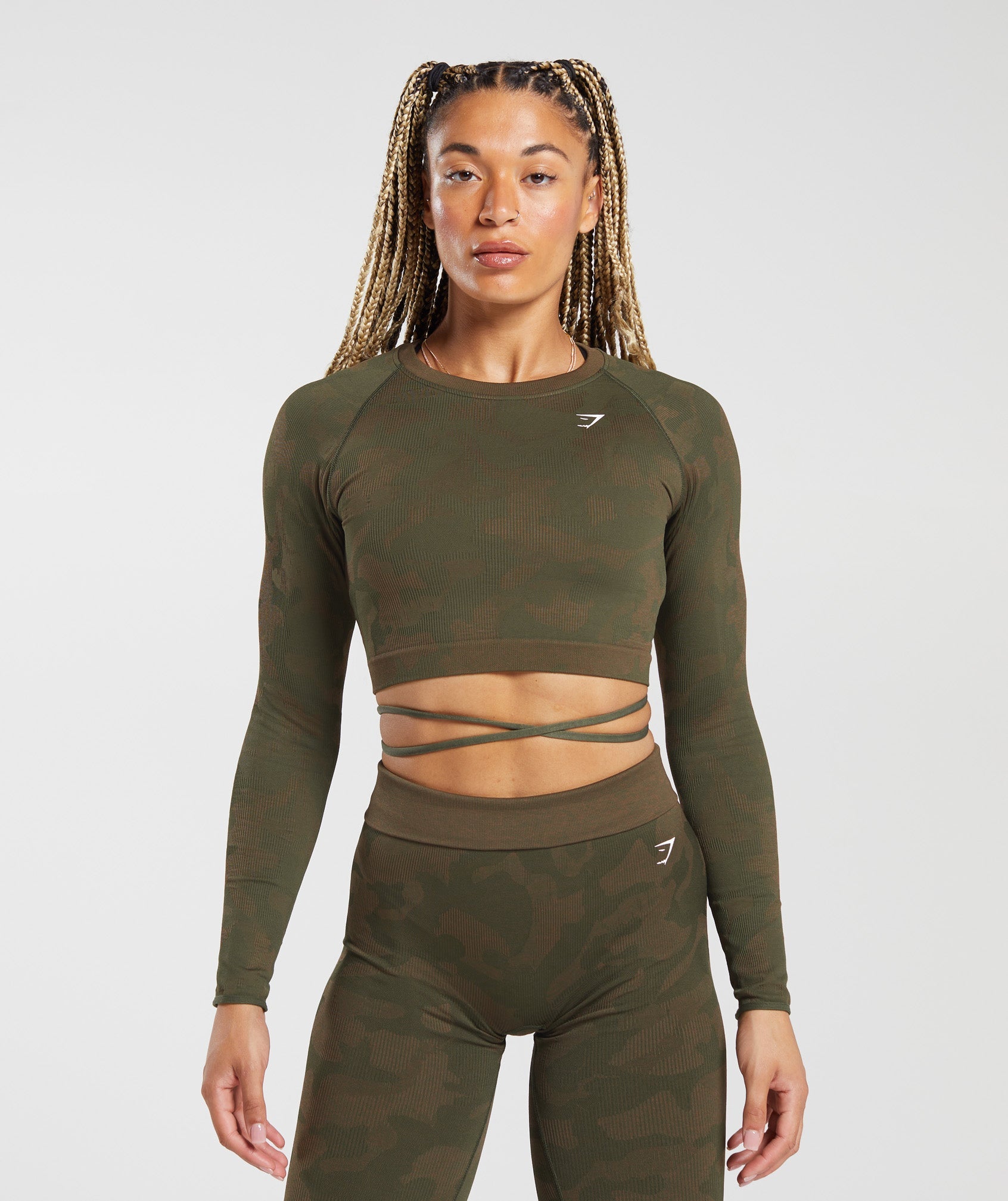 Gymshark Adapt Camo Seamless Ribbed Long Sleeve Crop Top - Midnight  Blue/Ash Blue