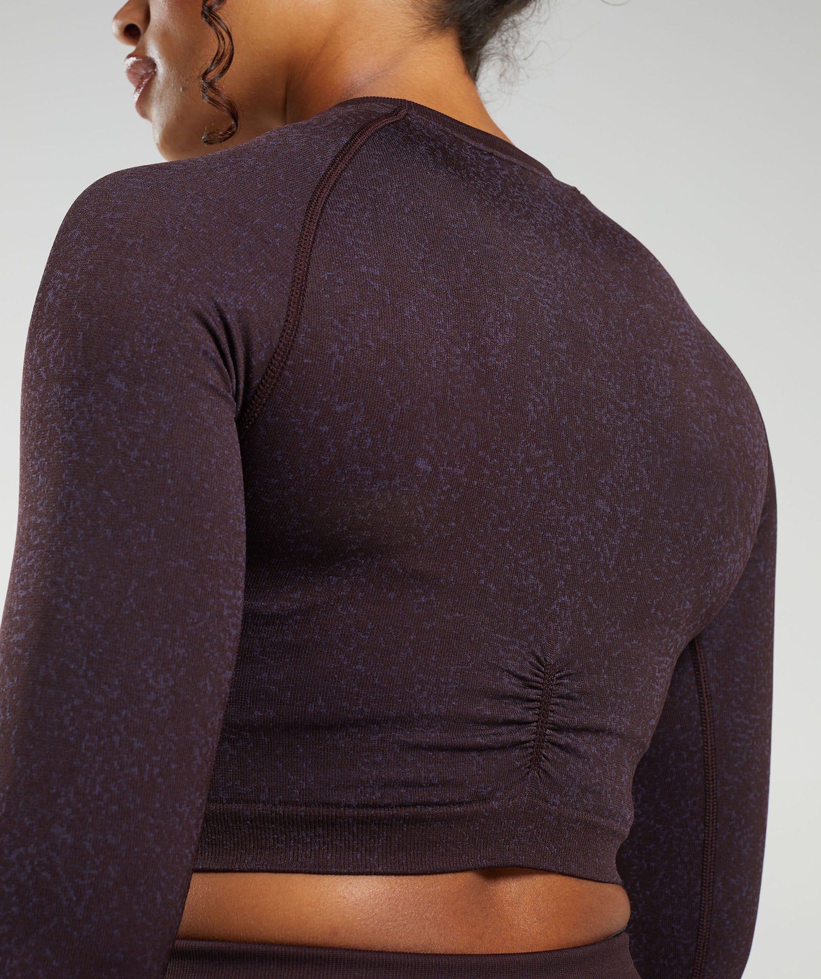 Adapt Fleck Seamless Long Sleeve Crop Top in Plum Brown/Dewberry Purple - view 5