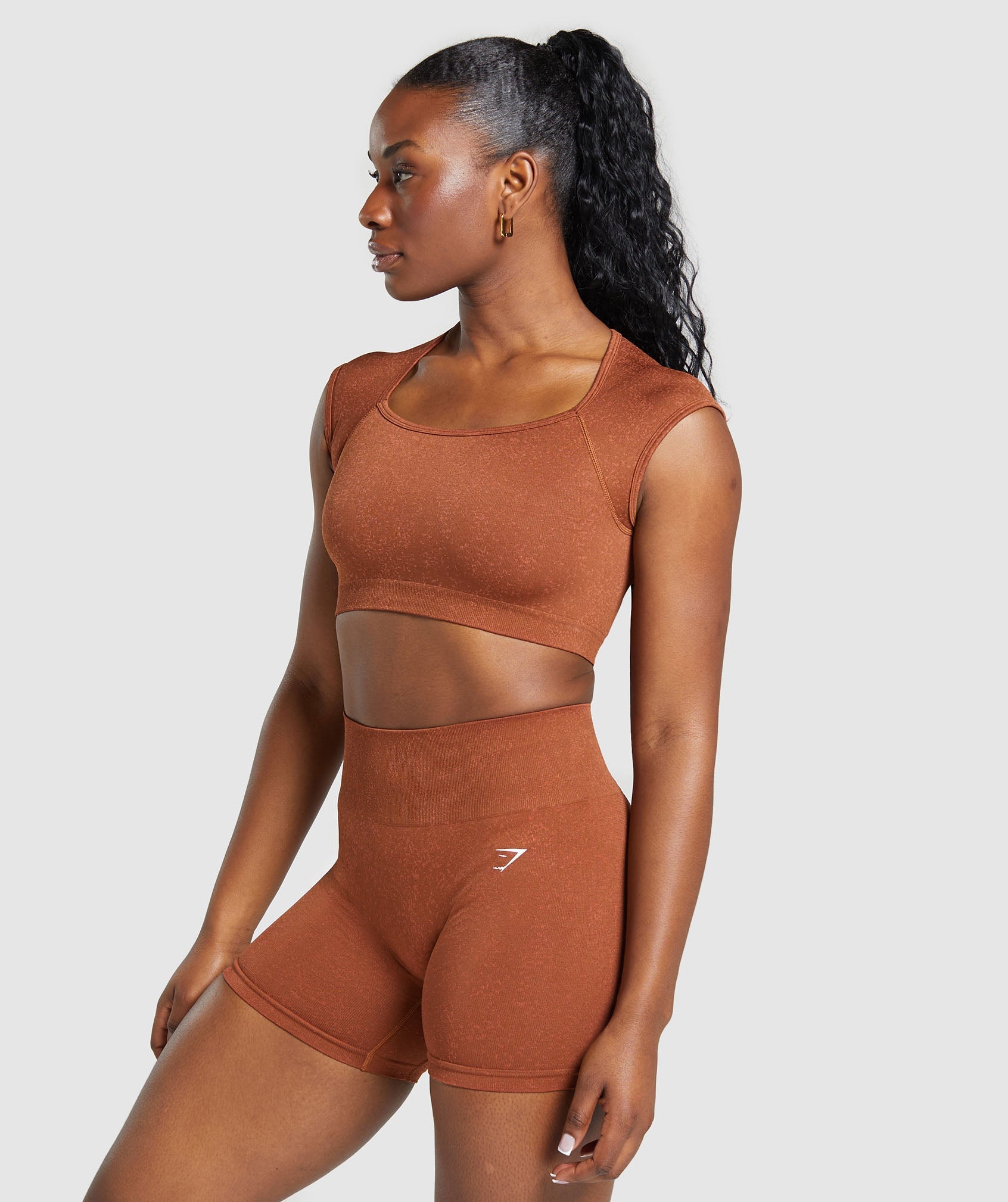 Adapt Fleck Seamless Crop Top in Copper Brown/Terracotta Orange - view 3