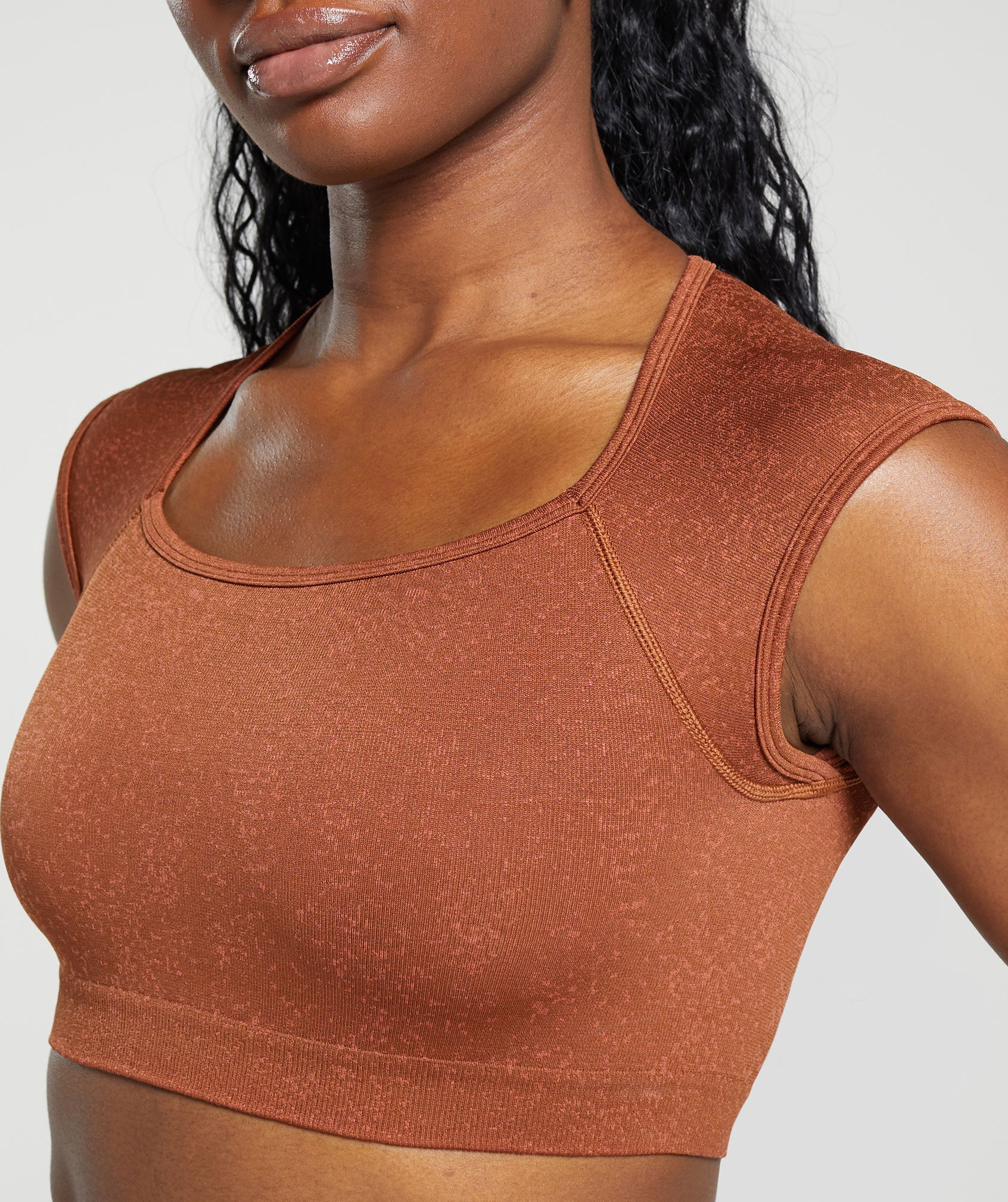 Adapt Fleck Seamless Crop Top in Copper Brown/Terracotta Orange - view 5