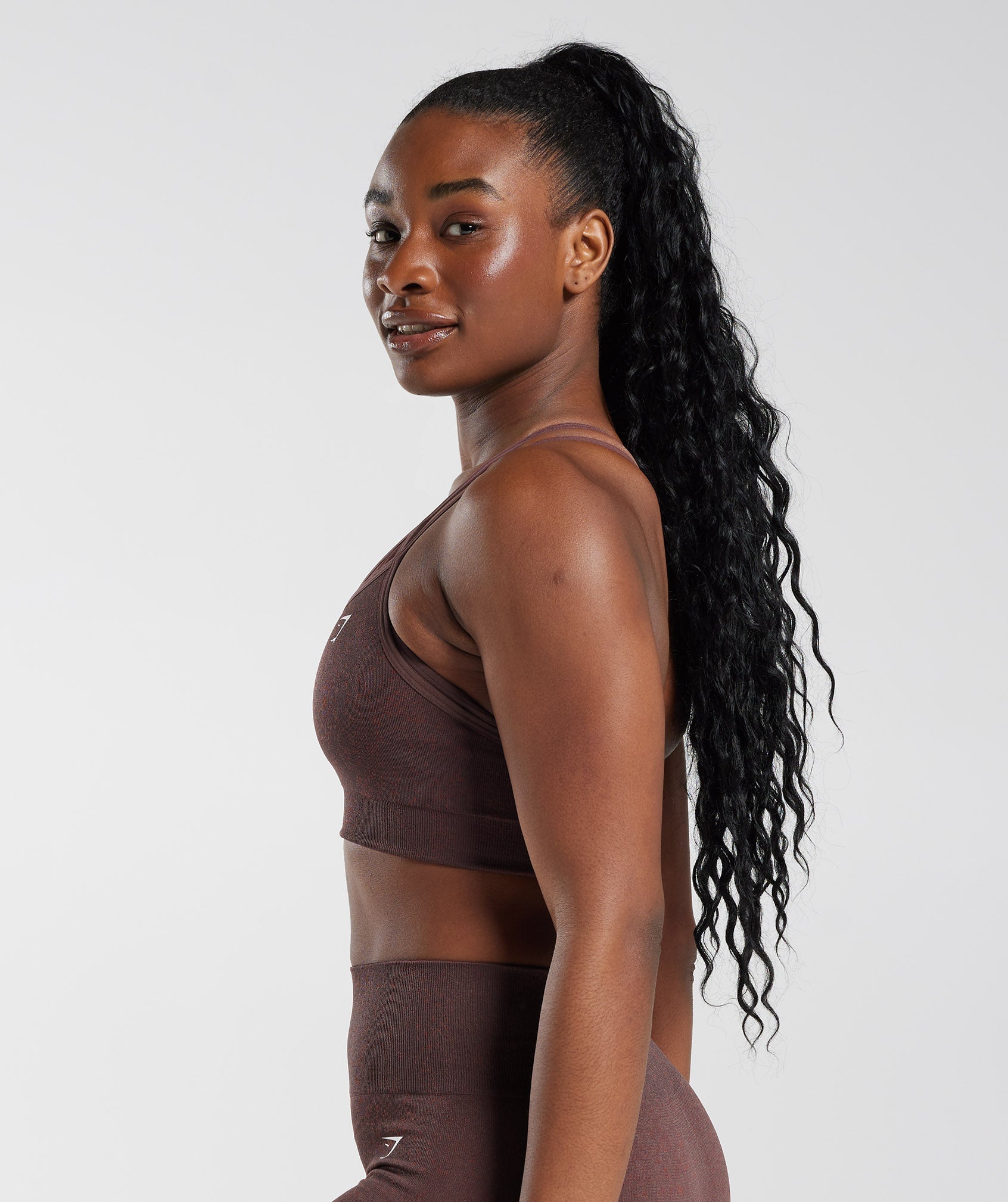 Gymshark Adapt Fleck Seamless Long Sleeve Crop Top - Chocolate Brown