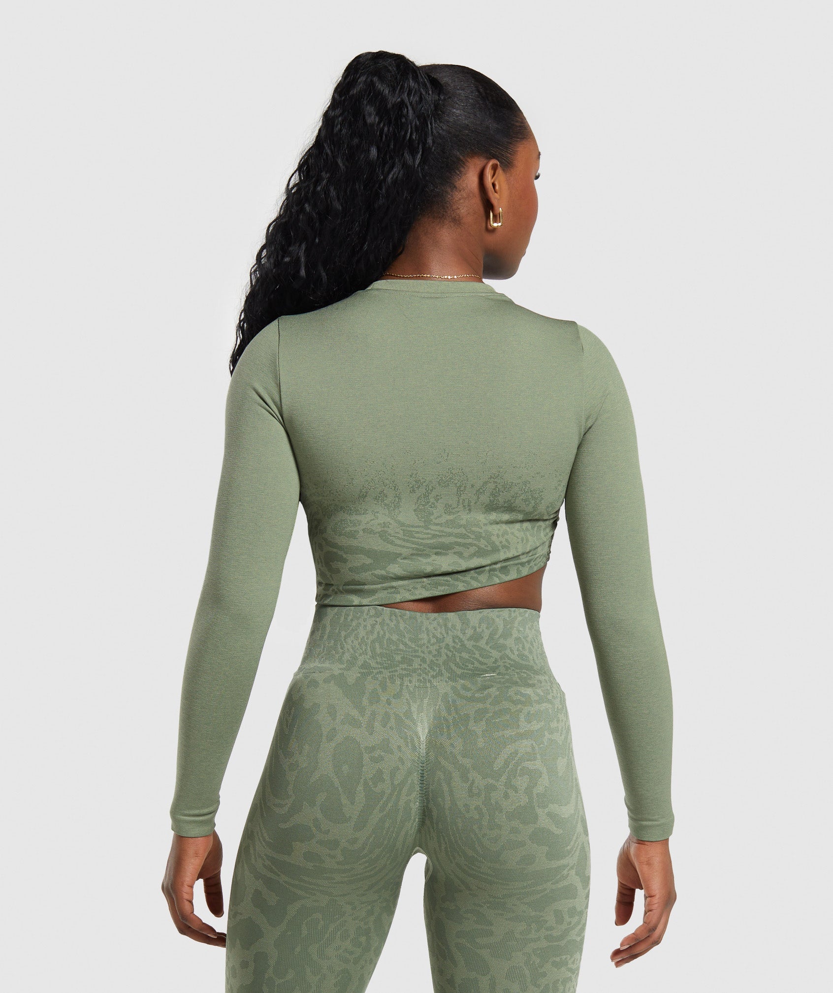 Gymshark Flex Long Sleeve Crop Top - Force Green/Vanilla Beige