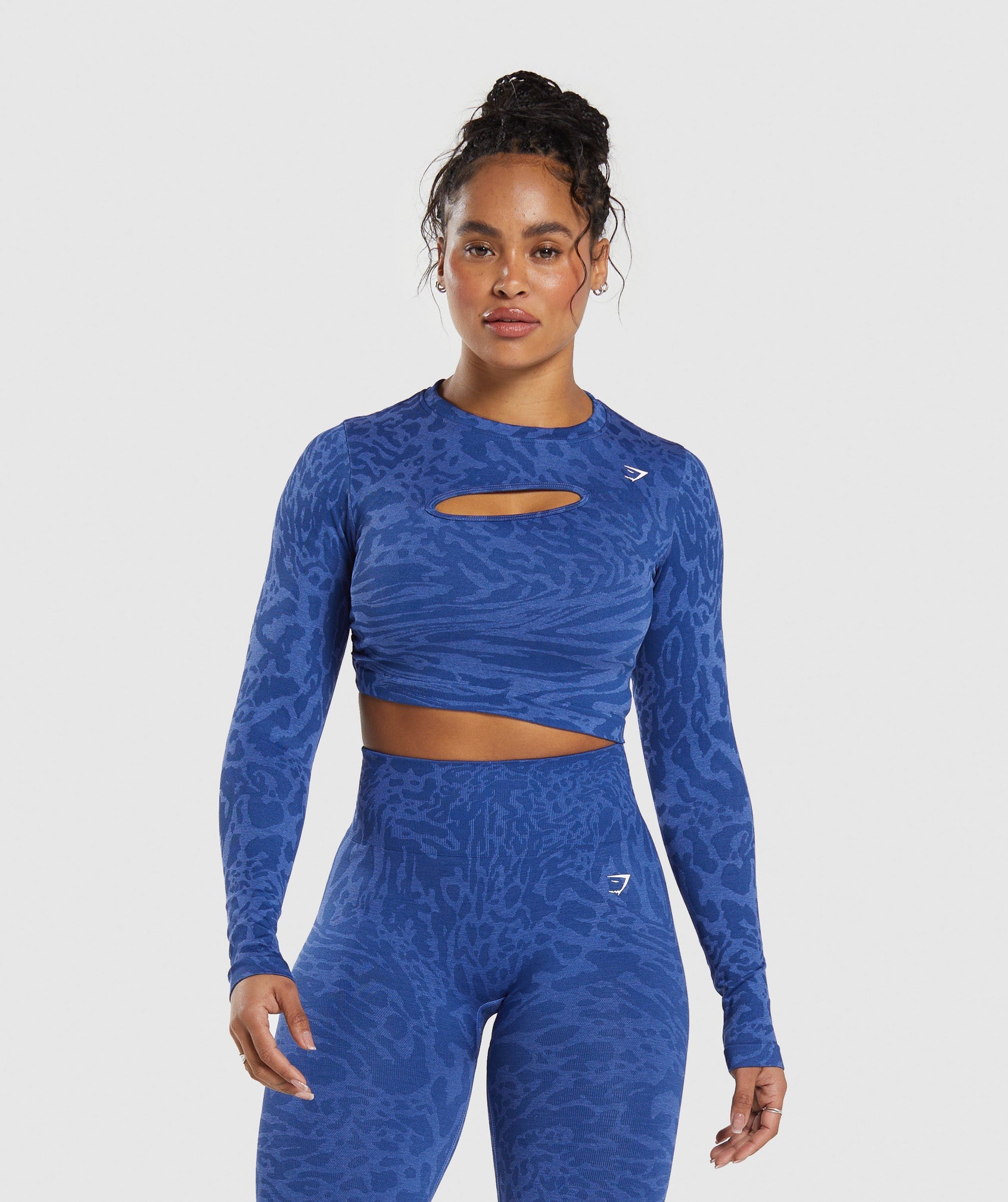 Adapt Safari Seamless Long Sleeve Crop Top in Wave Blue/Iris Blue