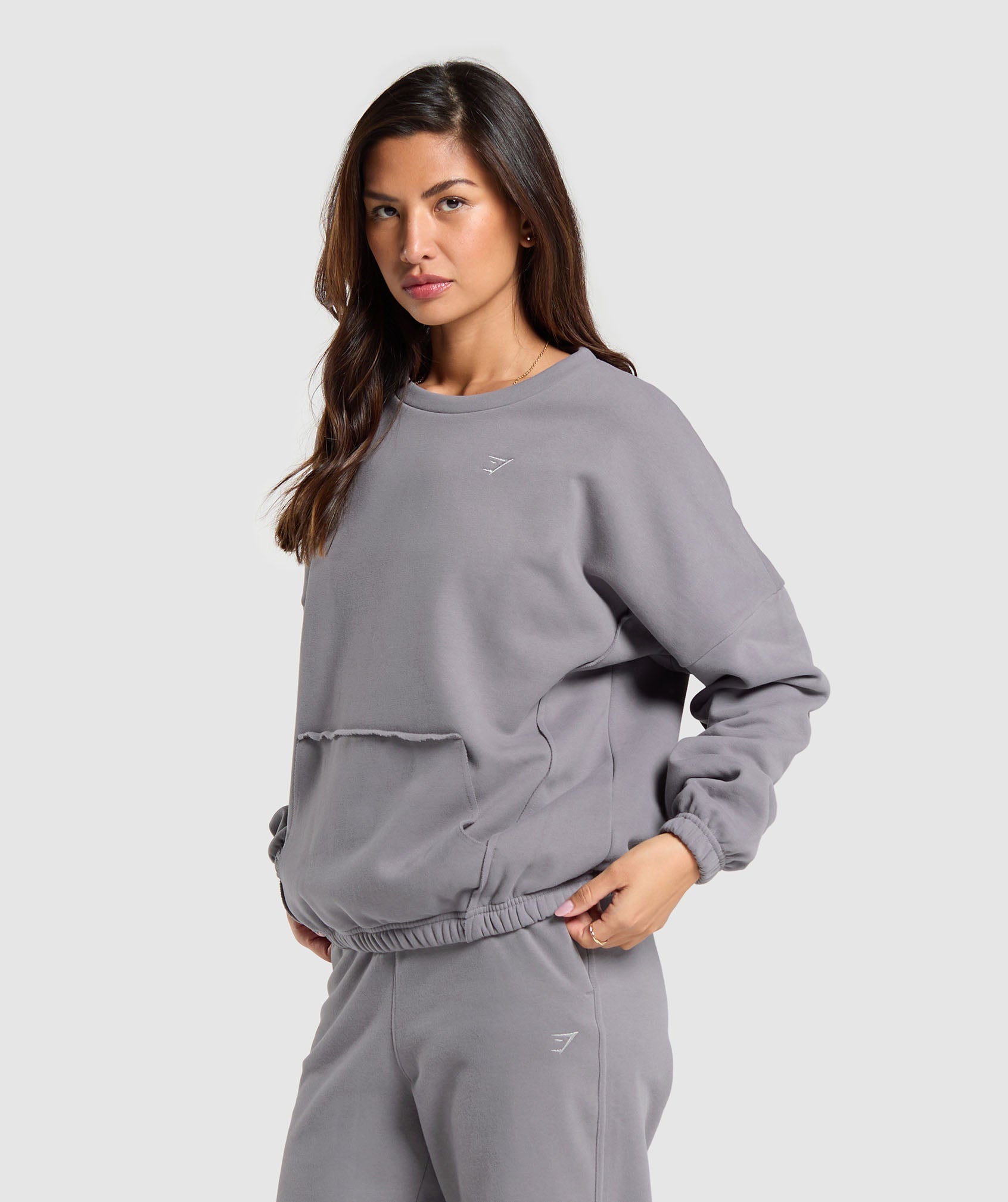 Fleece Oversized Sweatshirt in Medium Grey - view 3