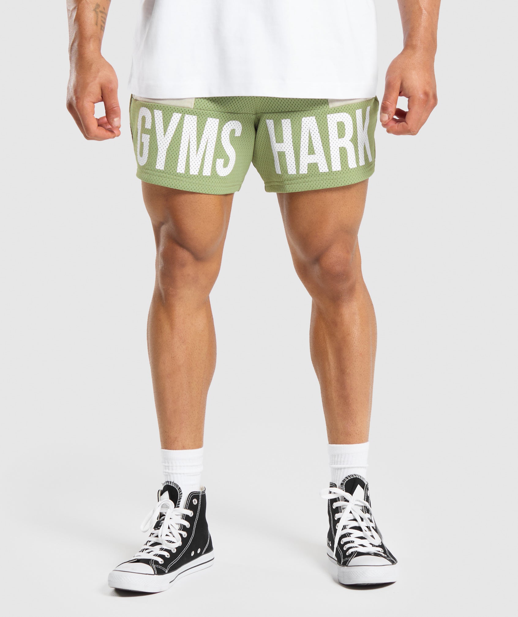 Brandmark Mesh 5" Shorts in Natural Sage Green/Pebble Grey