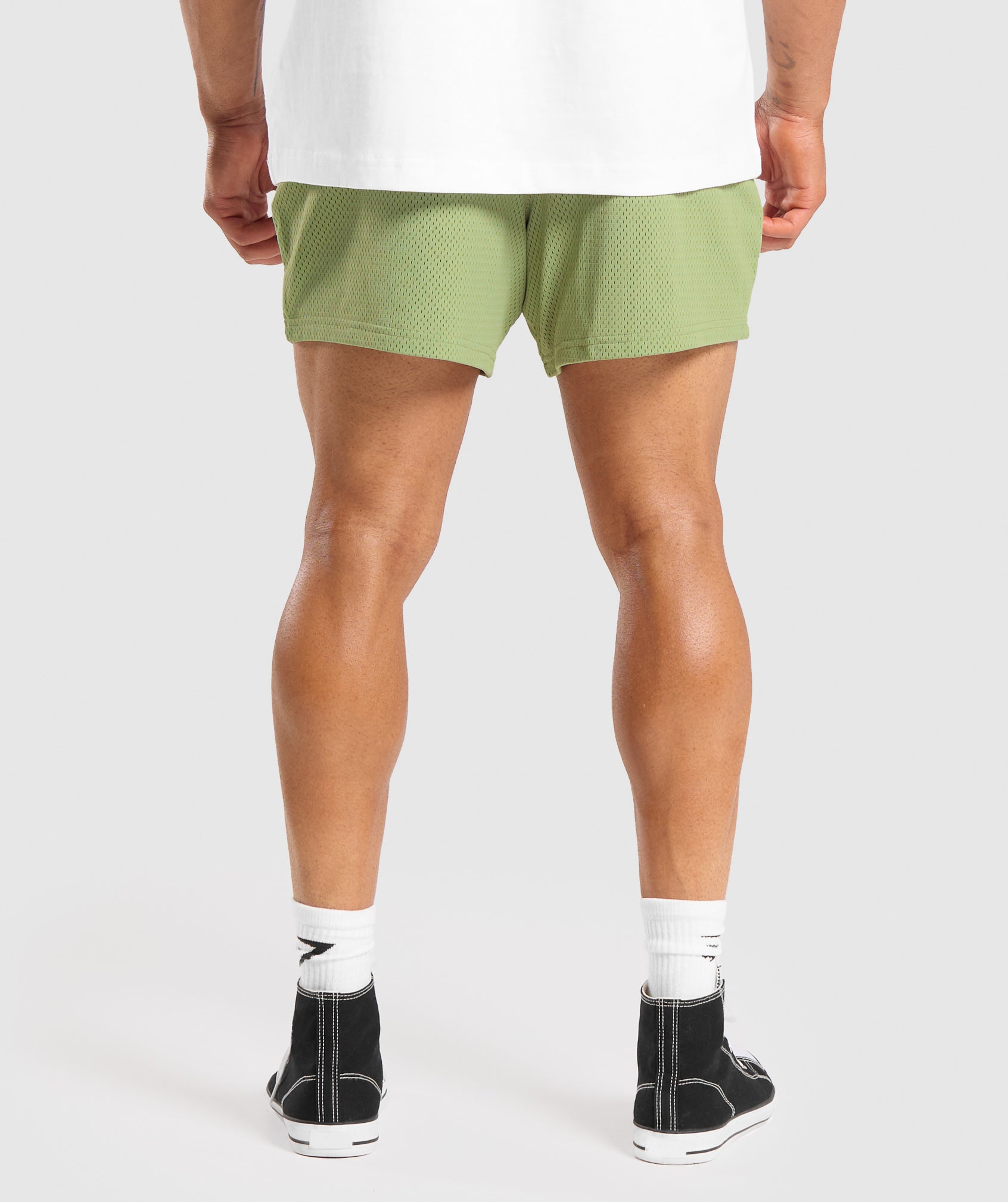 Brandmark Mesh 5" Shorts in Natural Sage Green/Pebble Grey - view 2