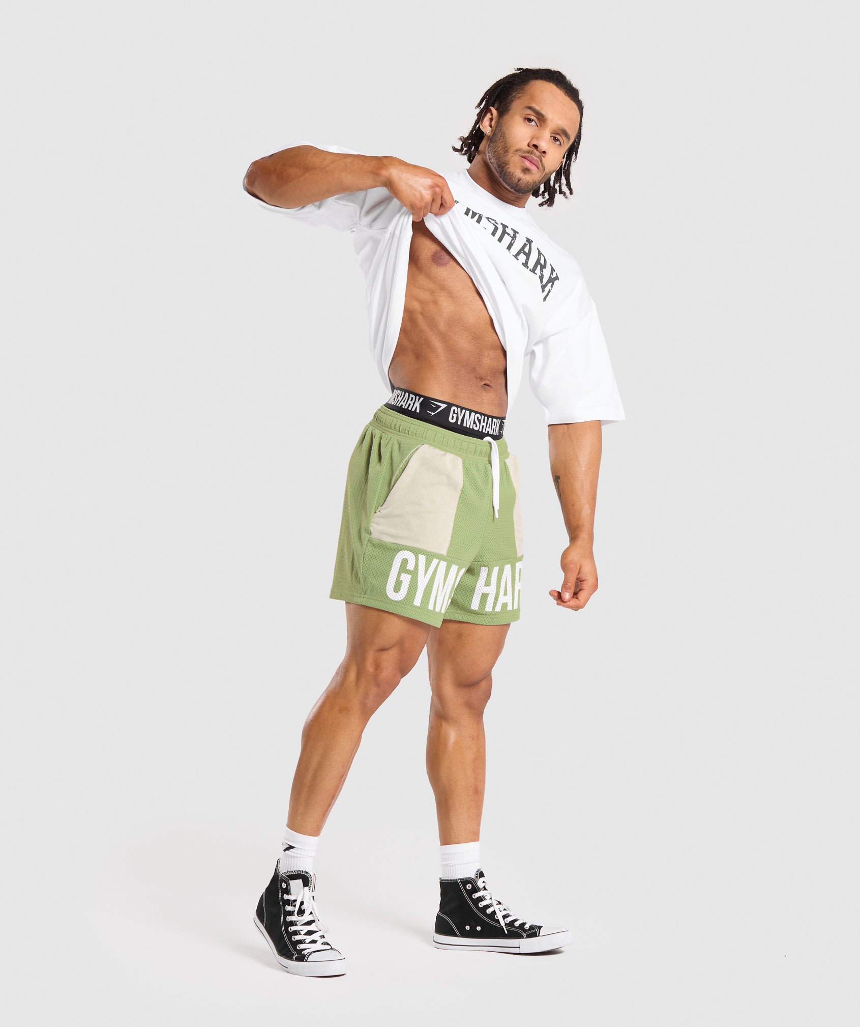 Brandmark Mesh 5" Shorts in Natural Sage Green/Pebble Grey - view 6