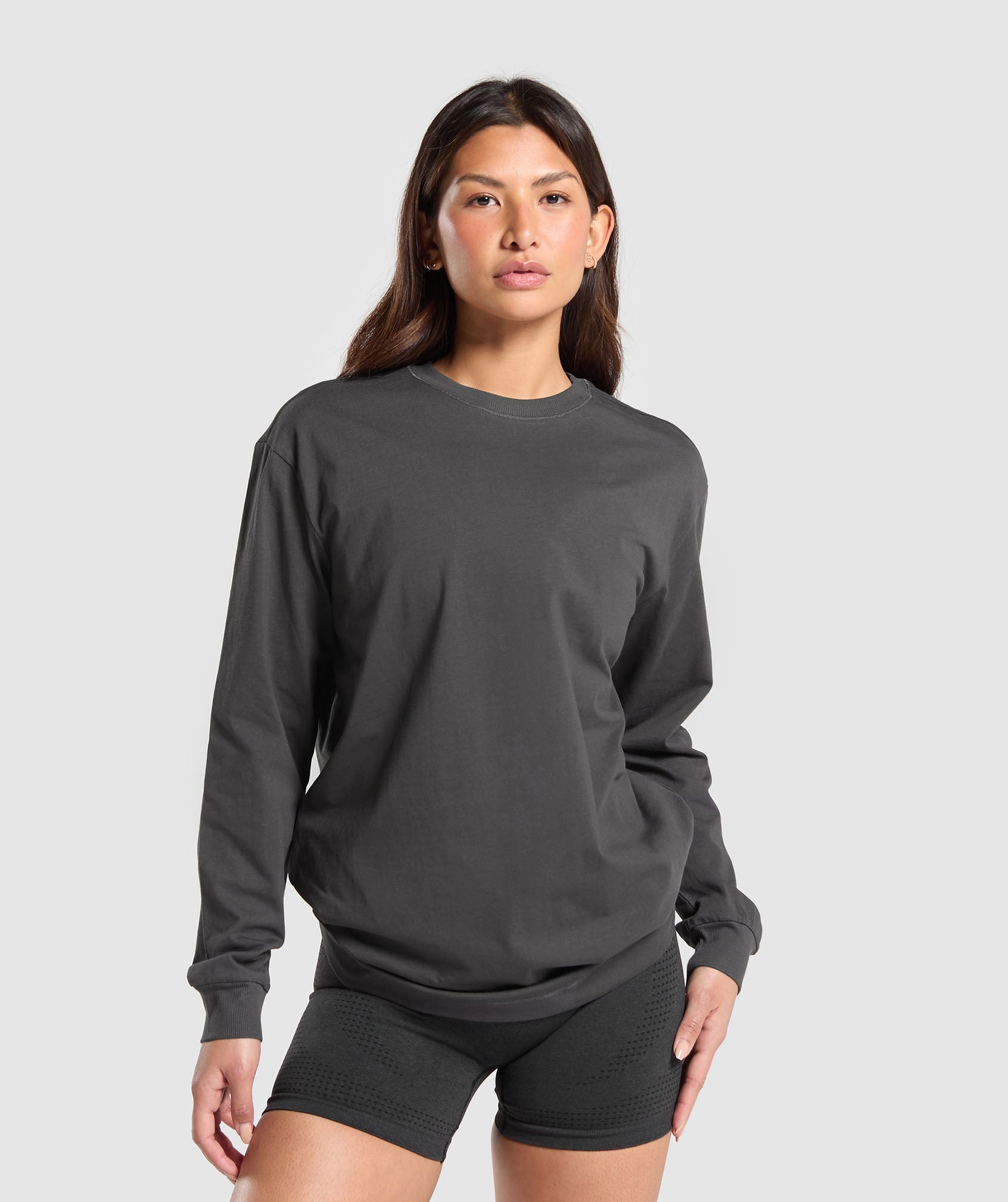 Cotton Oversized Long Sleeve Top in Onyx Grey