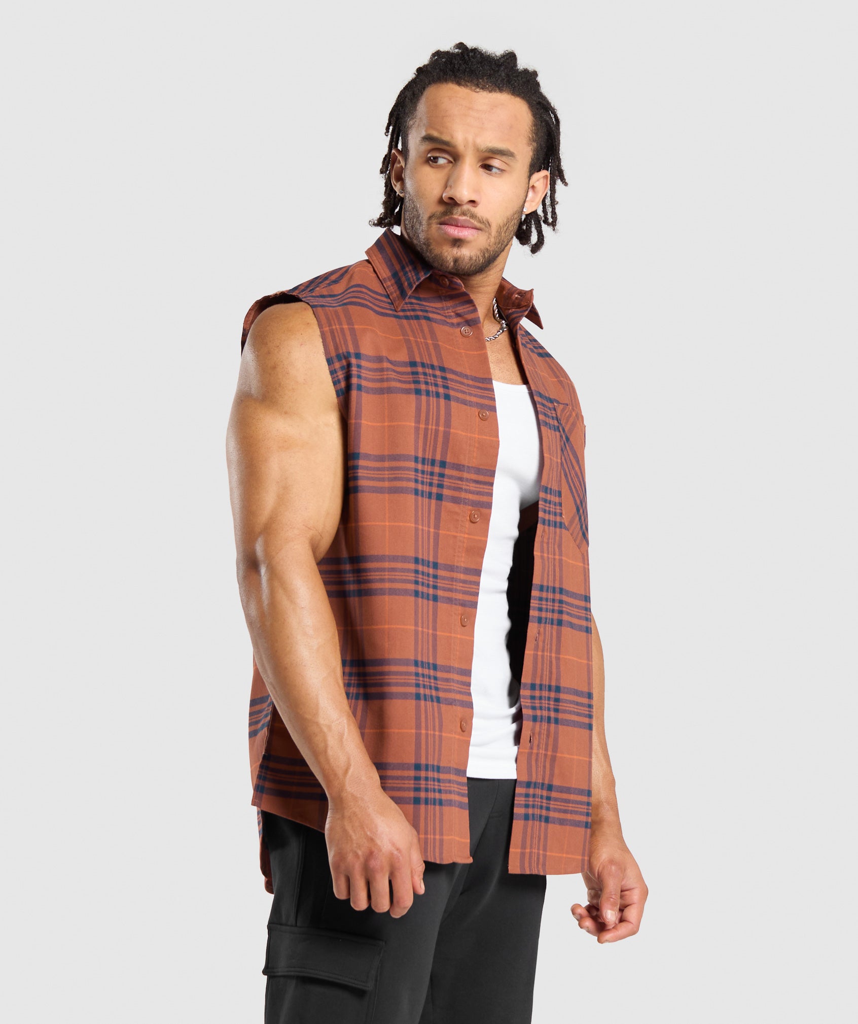 Check Sleeveless Shirt in Canyon Brown - view 3