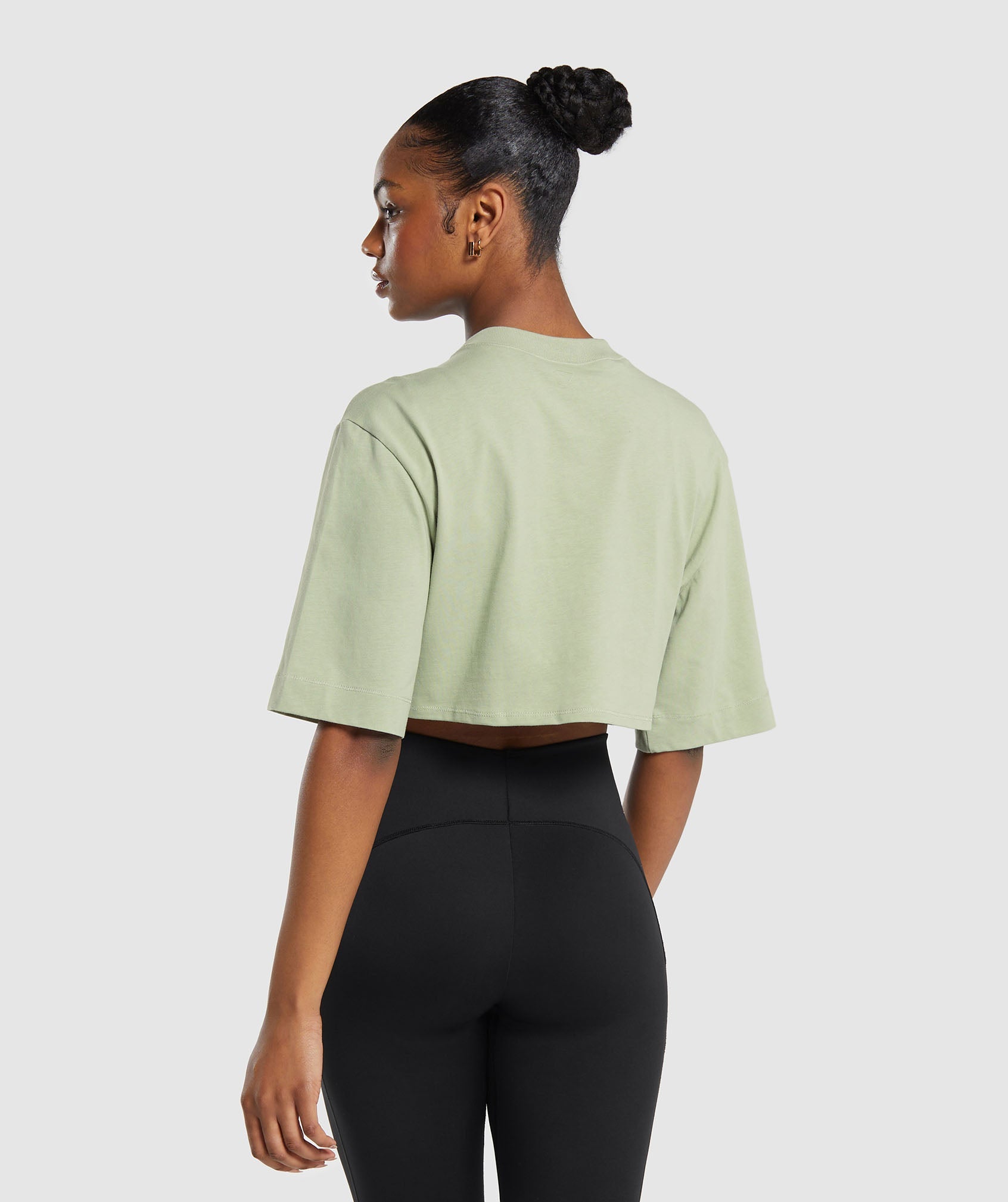 Cotton Boxy Crop Top in Faded Green - view 2